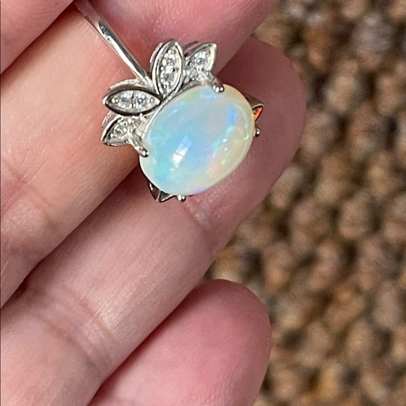 NWT Natural Opal 11X9mm Ring with CZ Accents in 925 Sterling Silver Size 9 - Picture 5 of 8